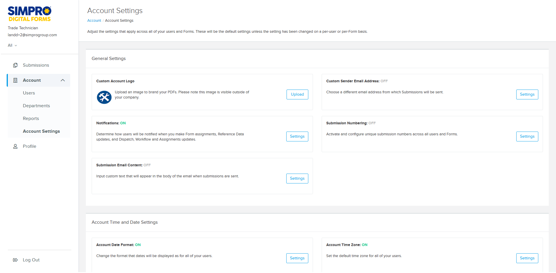 A screenshot of Account settings.
